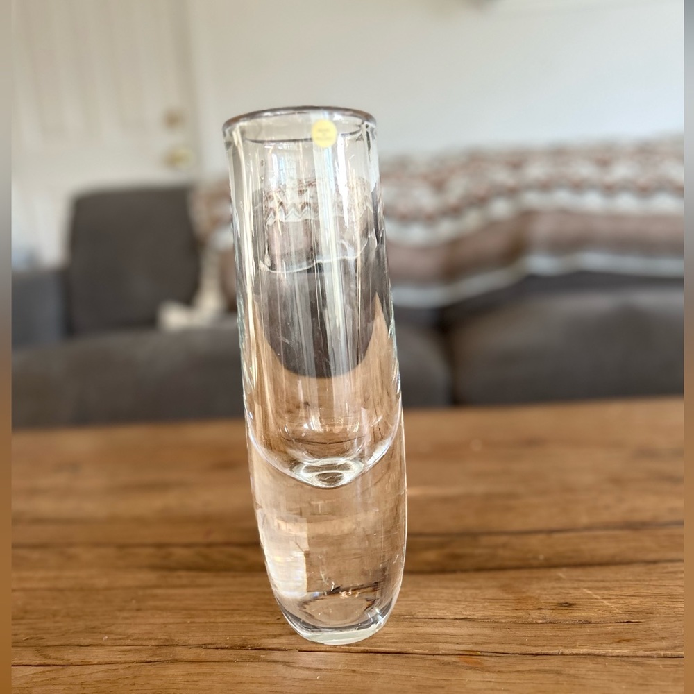 Mid-Century Thick Bubble Glass Vase solid glass vase made Poland heavy clear 11”
